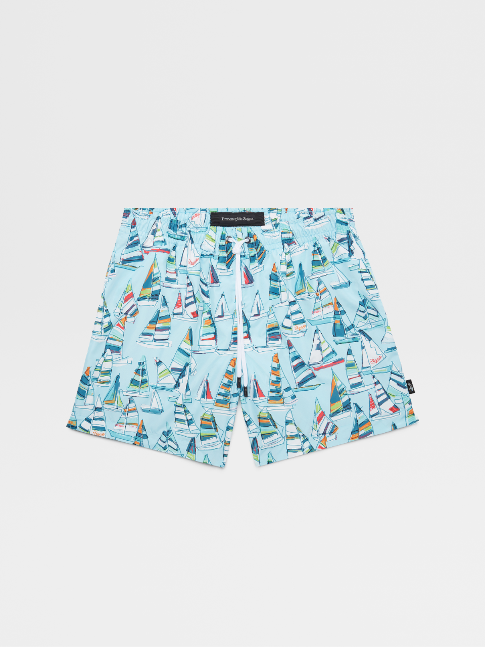 Light Blue Sailing Pattern Microfiber Swim Shorts